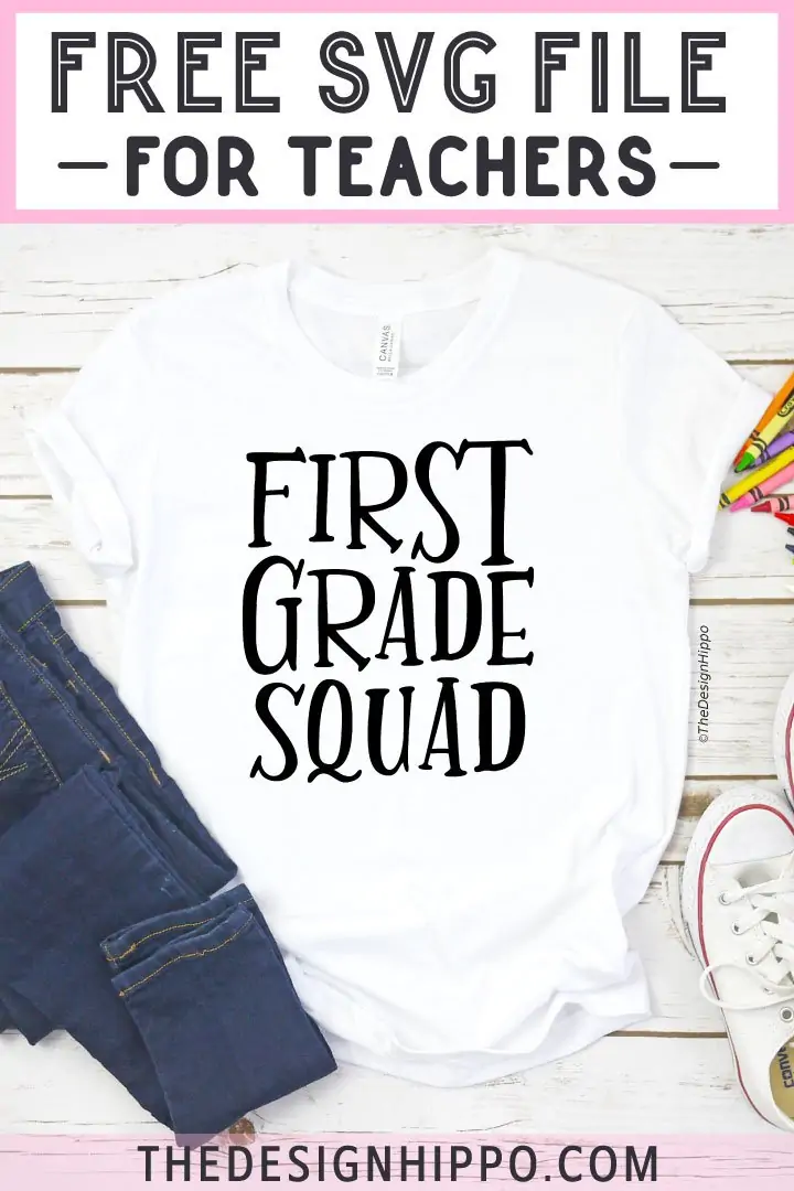 Free Back To School SVG Cut File - First Grade Squad - Pinterest Image