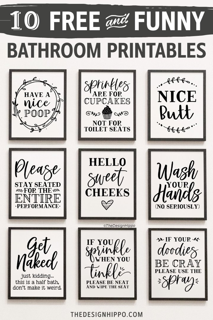 Free Funny Black and White Bathroom Printables - Farmhouse style Restroom Humor Quotes