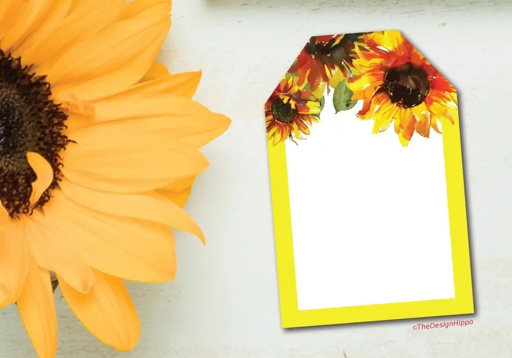 watercolor sunflower gift tag with space to write a message