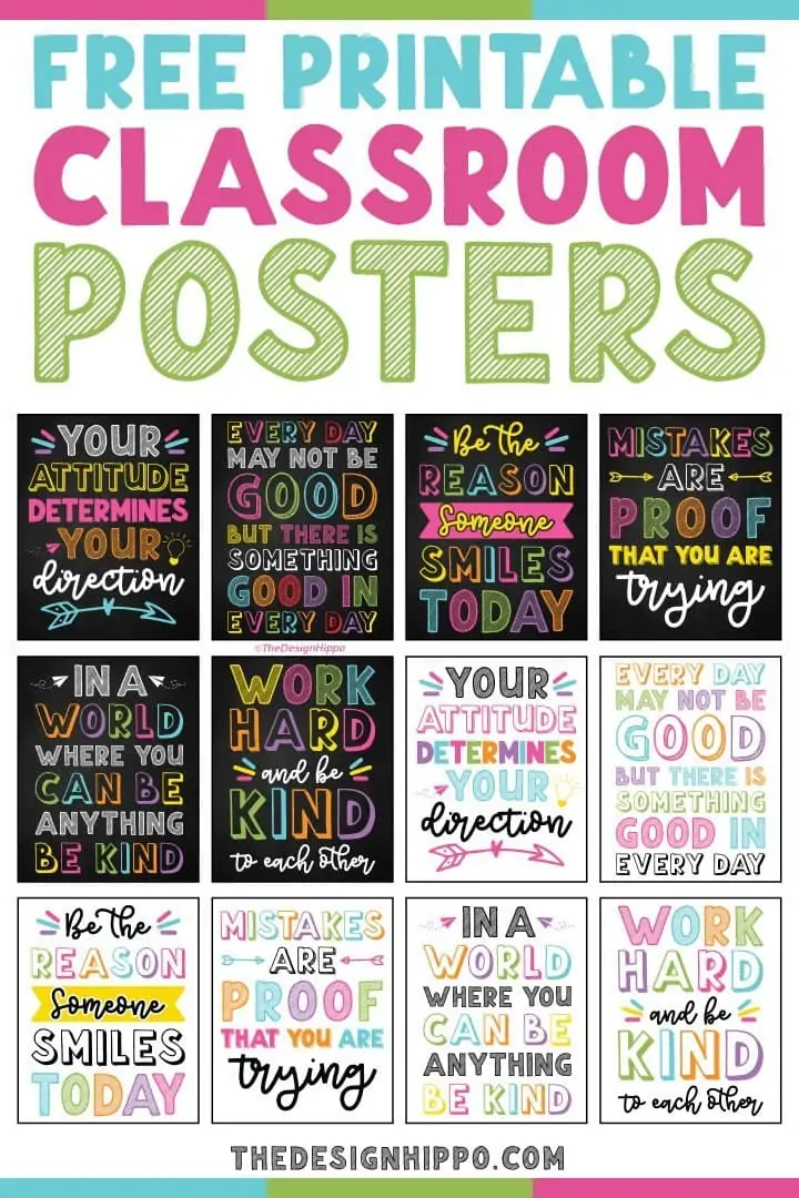Free Printable Classroom Posters With Motivational Quotes Colorful Chalkboard