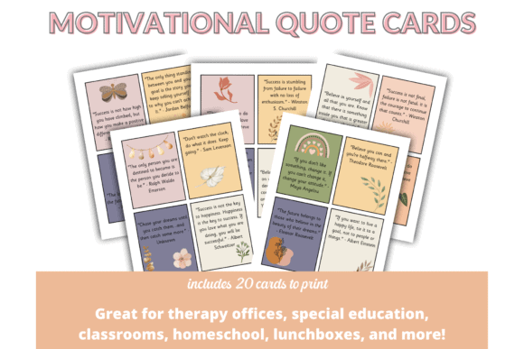 collage of printable motivational quotes flashcards