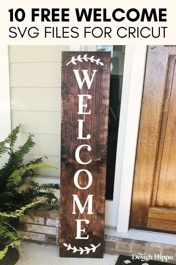 welcome svg design with floral elements displayed on a vertical front porch sign along with a text on top