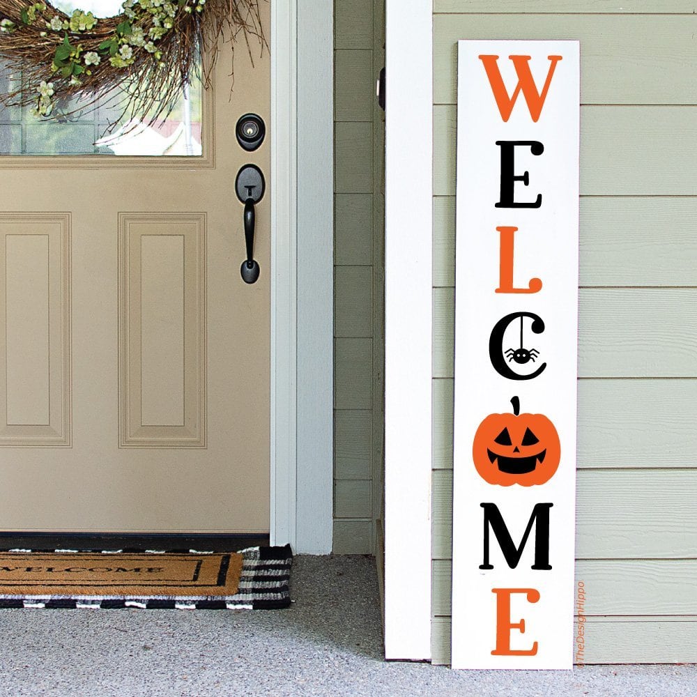 Free Halloween Welcome SVG Scary Pumpkin Vertical Sign