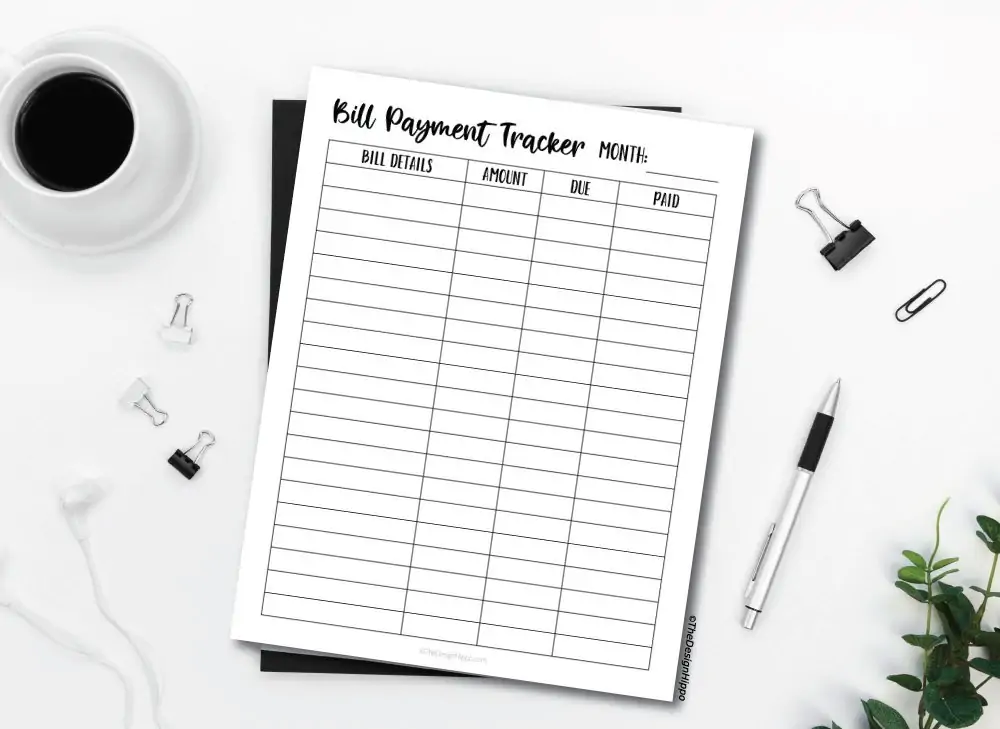 Free Printable Bill Payment Tracker