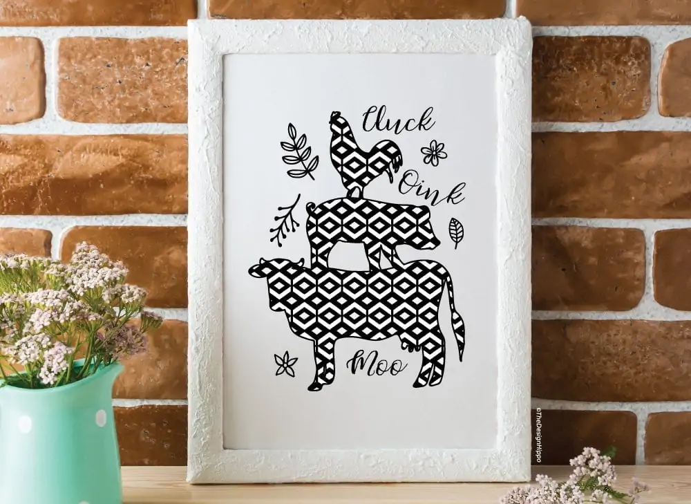 Free Printable Moo Oink Cluck Farmhouse Rustic Wall Art