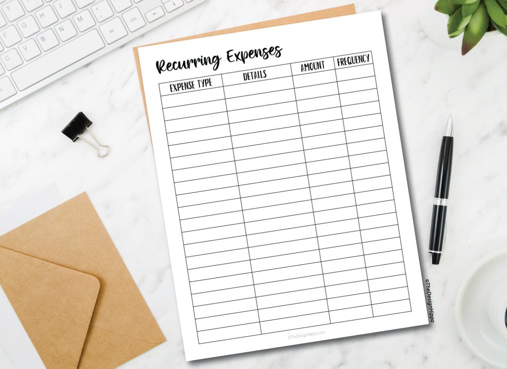 Free Printable Recurring Expenses Tracker