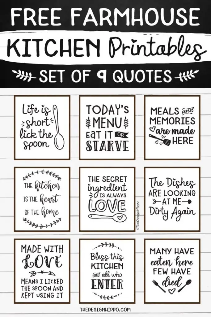 Funny & Free Kitchen Printables - Set of 9 Wall Art Quotes