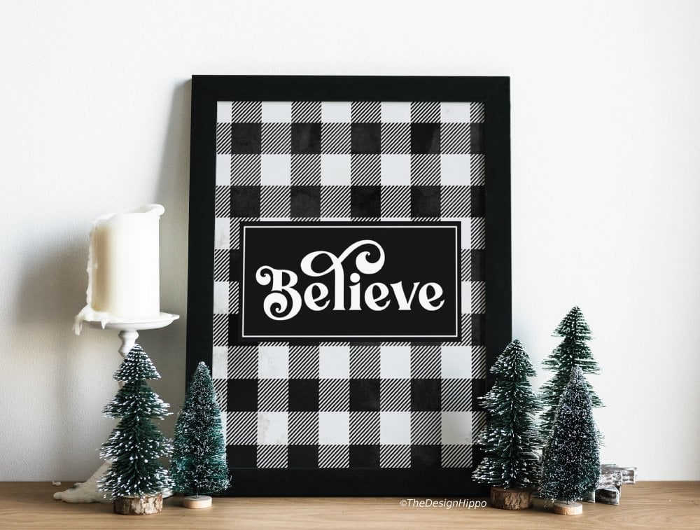 Free Christmas Believe Buffalo Check Home Decor Printable