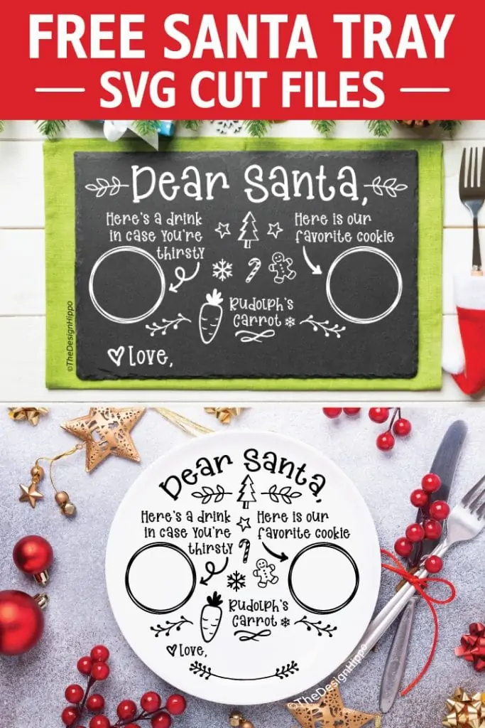 collage of free Dear Santa cookie tray SVG images along with the text - free Santa tray SVG cut files