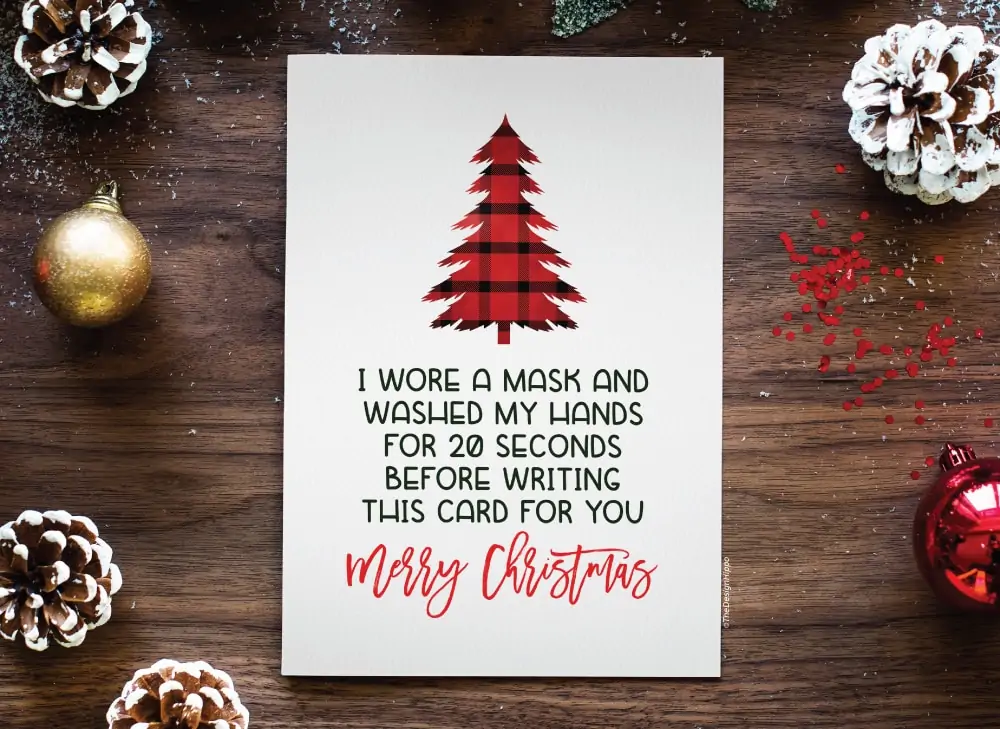 Free Printable Card Merry Christmas with Tree Buffalo Plaid