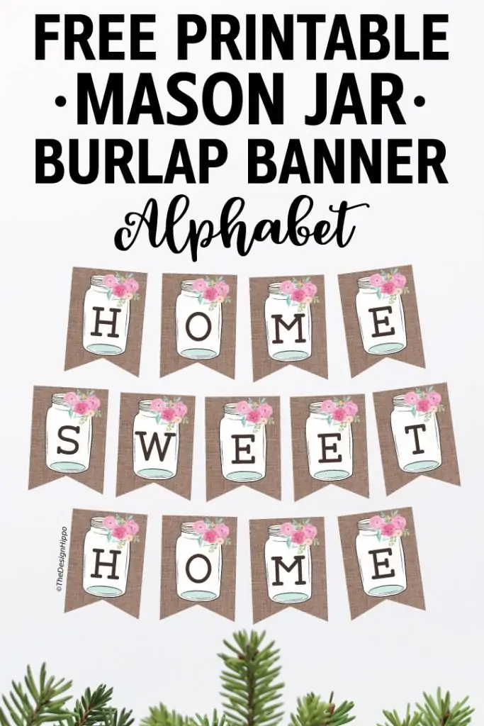 Free Printable Farmhouse Mason Jar Burlap Banner Alphabet