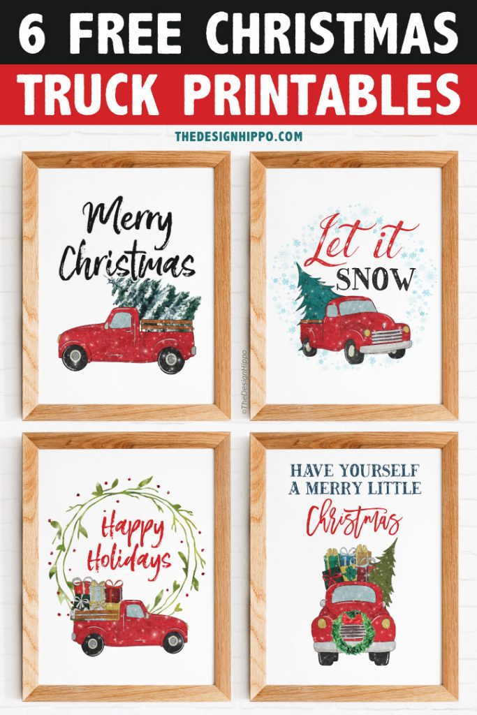 Free Christmas Red Truck Vintage Printables Wall Art