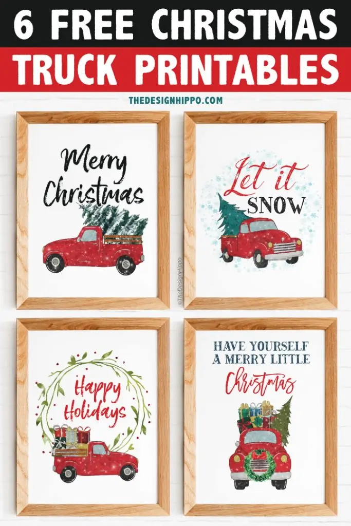 Free Christmas Red Truck Vintage Printables Wall Art
