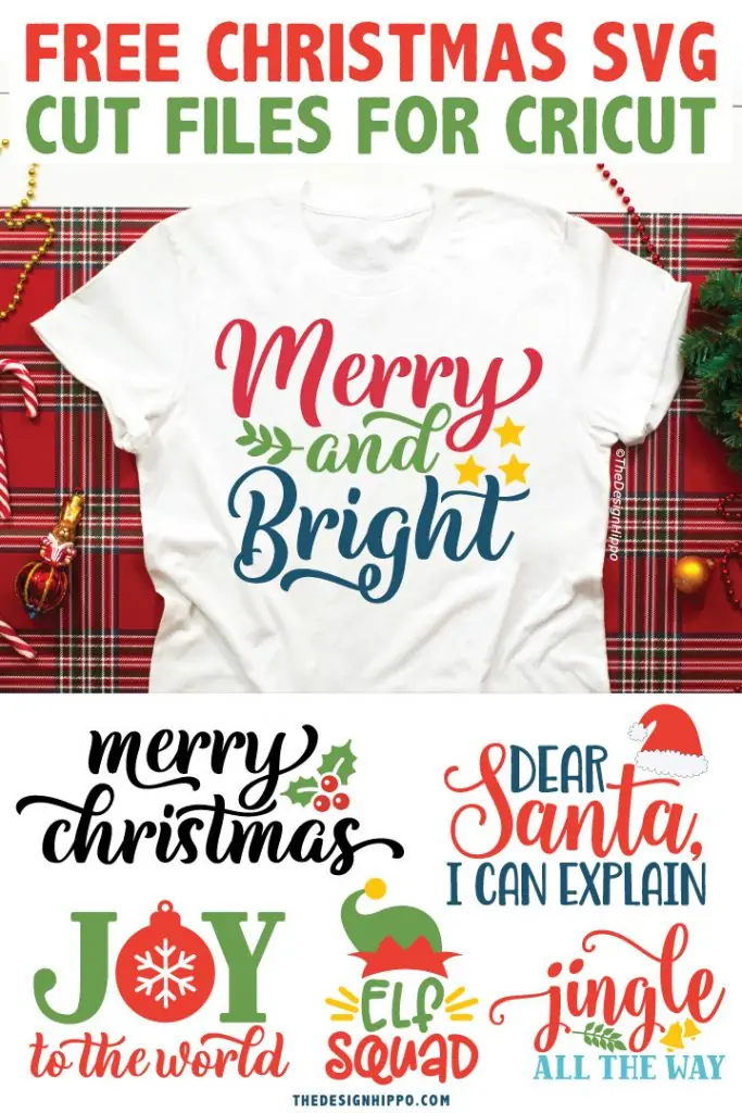 pinnable graphic about 6 free christmas SVGs including images of files with text on top