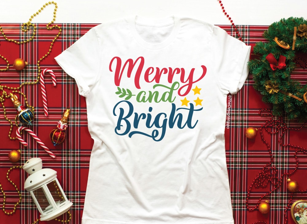 Free Merry and Bright SVG for Christmas Shirt and Signs