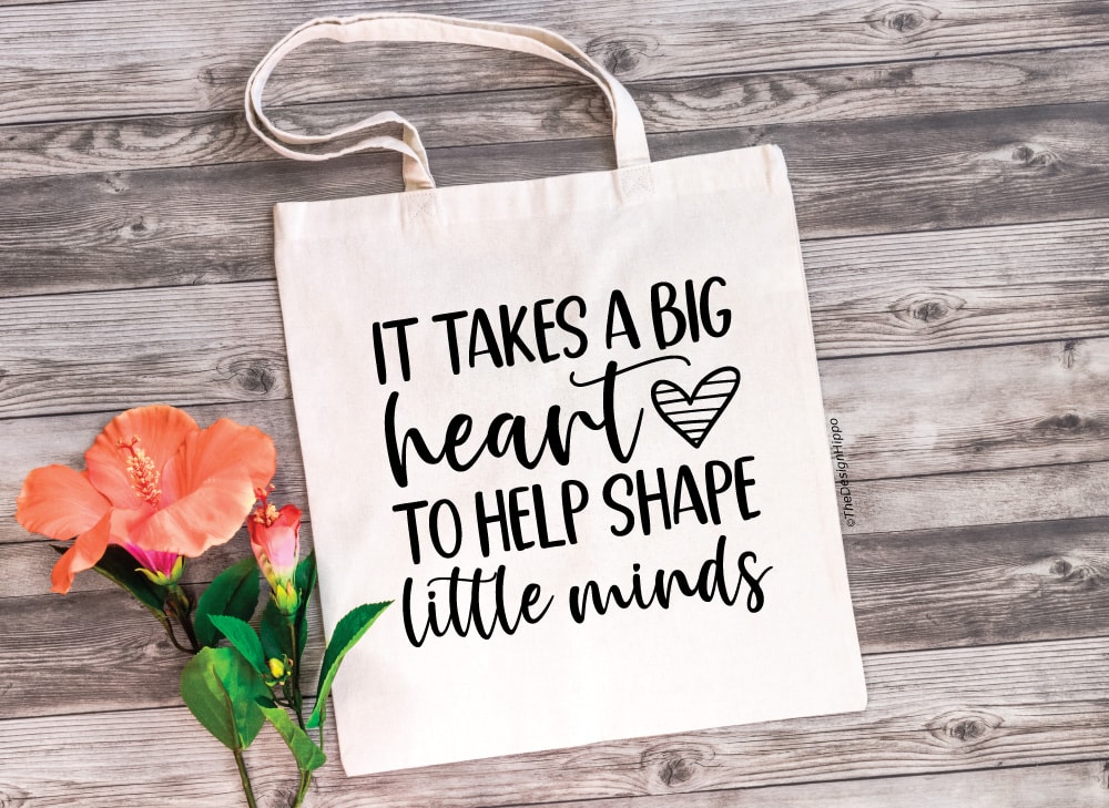 free teacher SVG design on a tote bag made with Cricut
