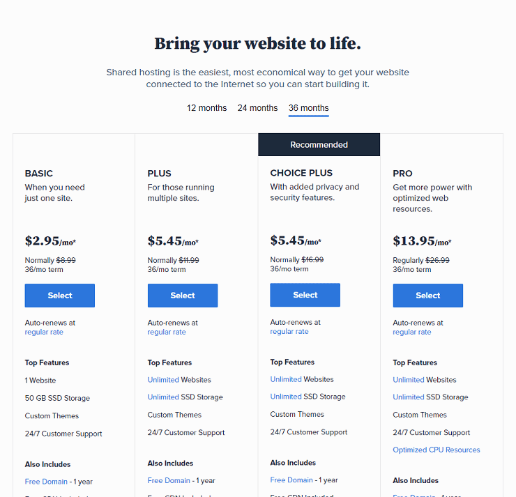 how to start a blog - Bluehost Hosting Plans