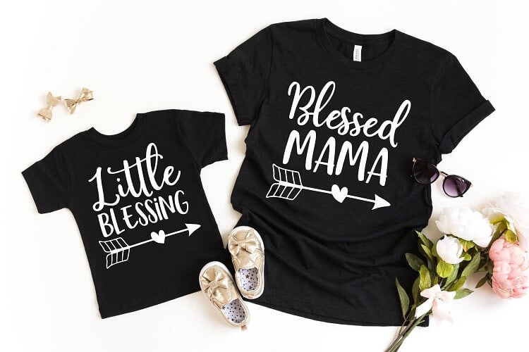 black matching mommy and me t-shirts made with cricut maker