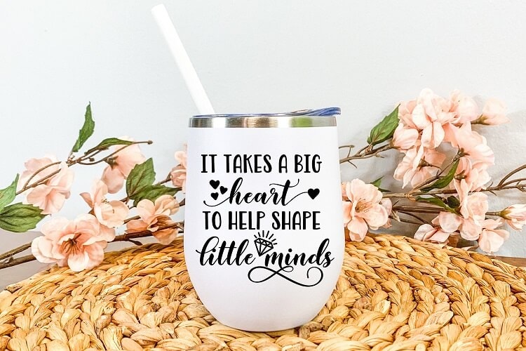 tumbler with teacher appreciation quote customized with cricut