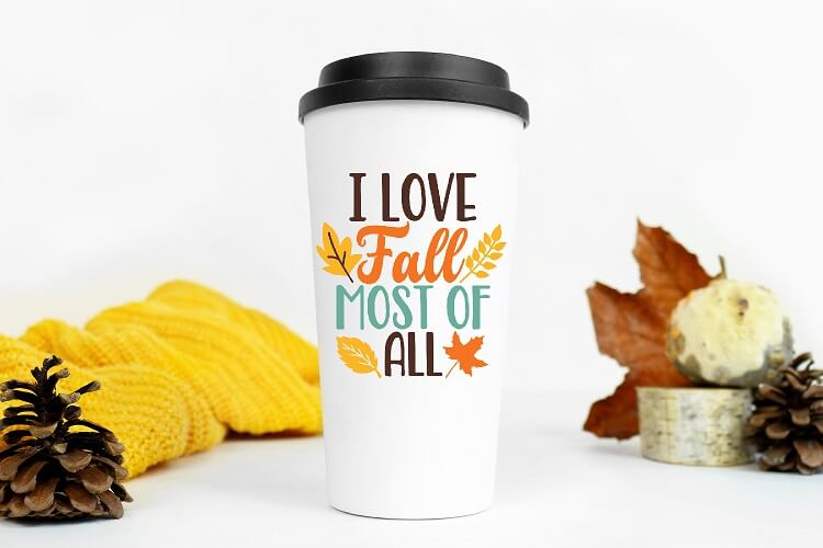 travel mug with fall quote customized with cricut to sell on etsy