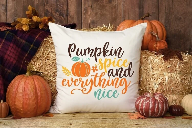 cricut pillow fall project to sell mocked up with pumpkin themed design