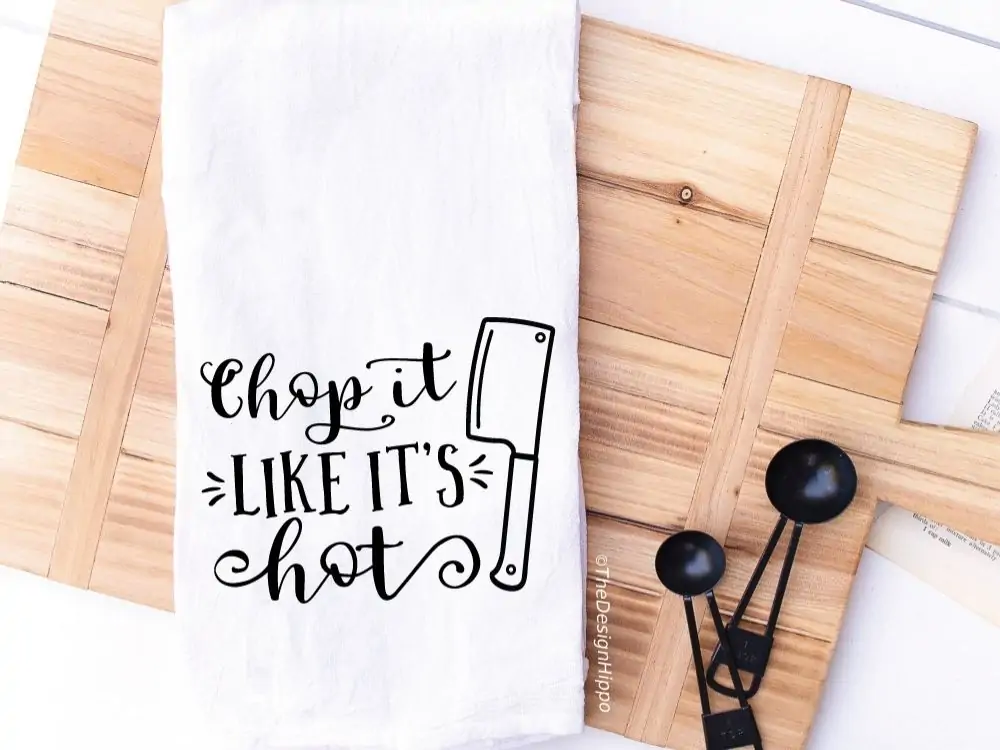 display of a kitchen towel design made using Reynolds Square and Sweet September fonts