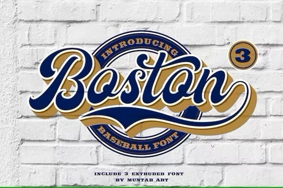 display of the Boston Baseball Script font with tails