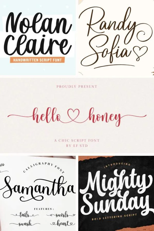 collage of the best Cricut cursive and script fonts.