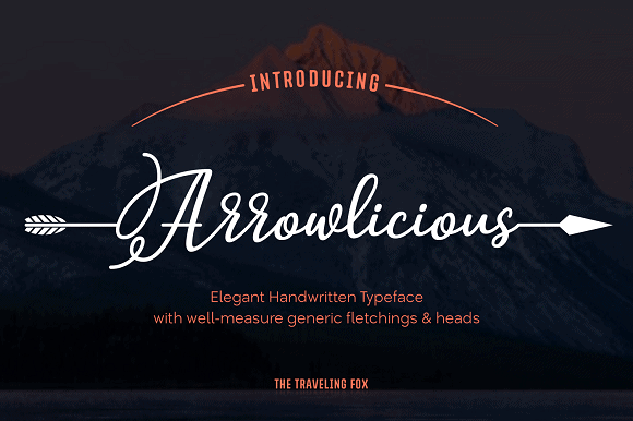 display of "Arrowlicious" font, a boho style font with arrow tails