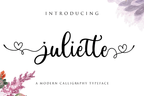 display of Juliette font, a beautiful font with heart tails