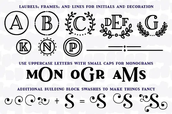 graphic showing different variation of a monogram font for Cricut