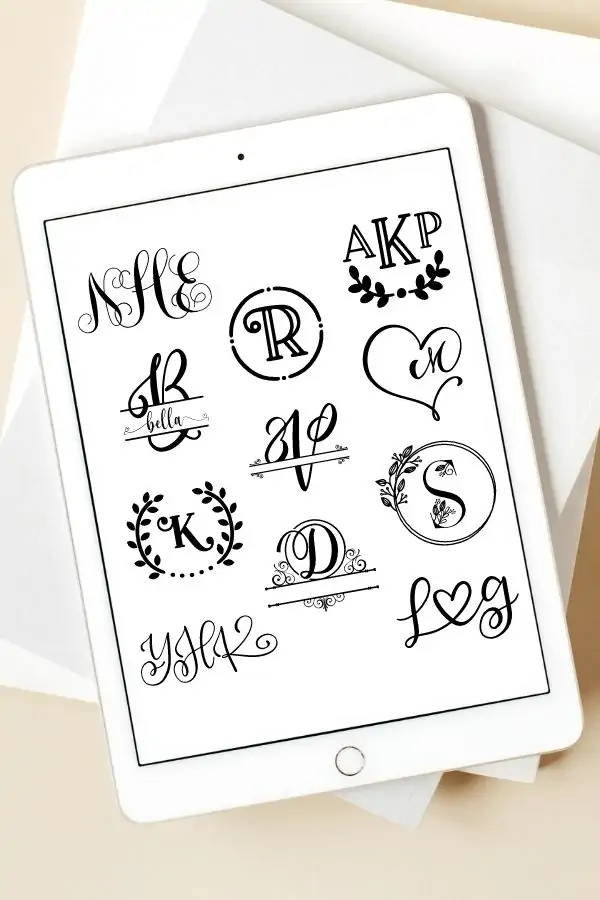 displaying the best monogram fonts for Cricut on a white ipad screen