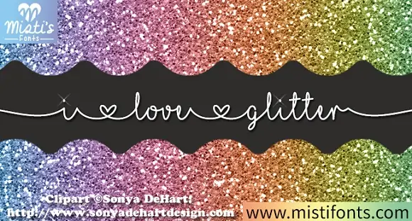 display of I Love Glitter font, perfect for Cricut wedding projects