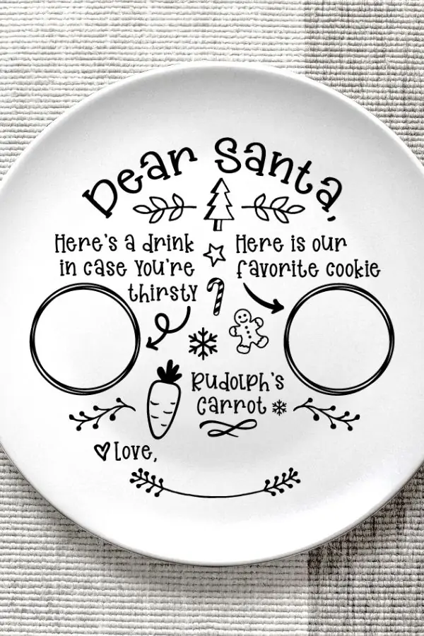 display of free Santa tray SVG design on a white round plate