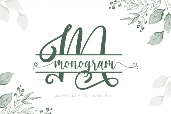 display of split monogram font for cricut on a floral background