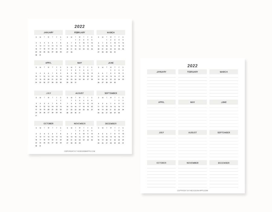one page printable 2022 calendar