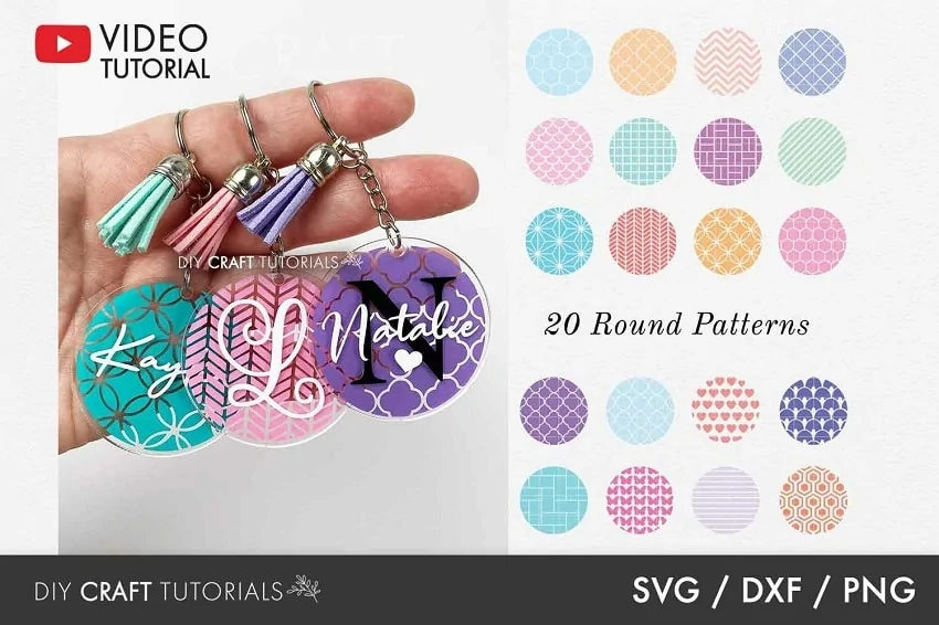 acrylic keychains with colorful patterns using cricut vinyl