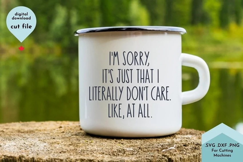 camping coffee mug with a sarcastic quote in outdoor setting