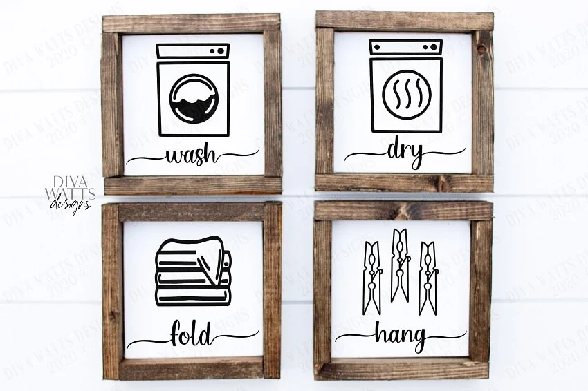 set of four laundry room wood signs made with cricut