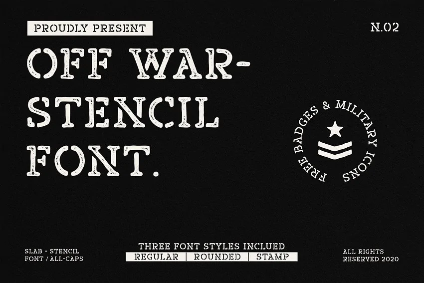 display of the Off War, an army stencil font for Cricut