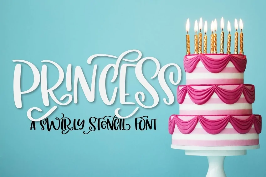 display of the Princess font, a swirly stencil font for Cricut
