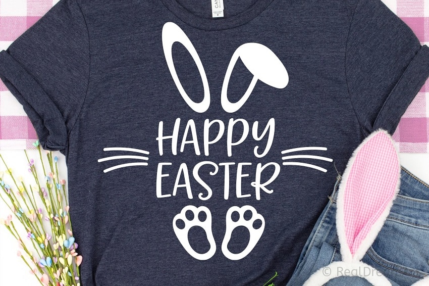 Happy Easter Shirt with Bunny Ears made with Cricut