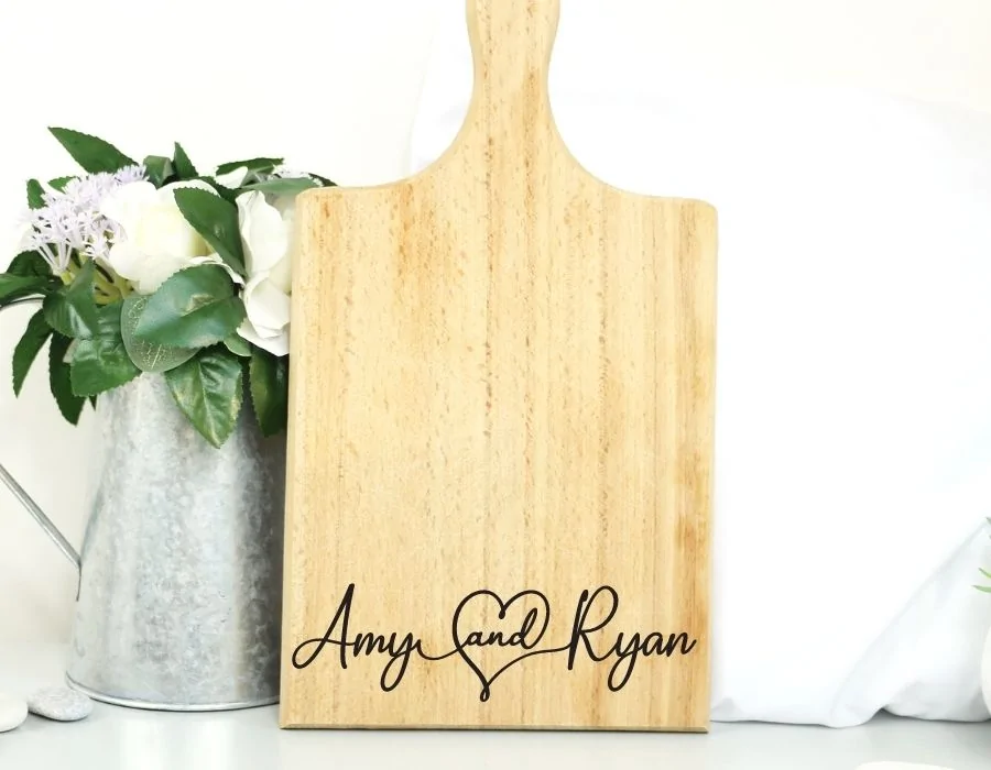 cricut wedding gift idea - personalized cutting board with couple names