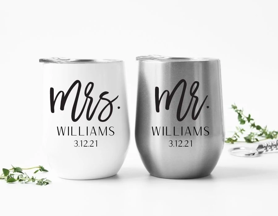 stylish Cricut wedding gift idea for couples - tumbler gift set with names