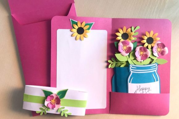 Cute Flowers in a Jar Birthday Card made with Cricut Maker