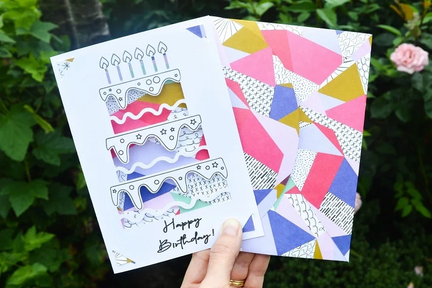 easy cricut birthday card - layered cake with happy birthday words
