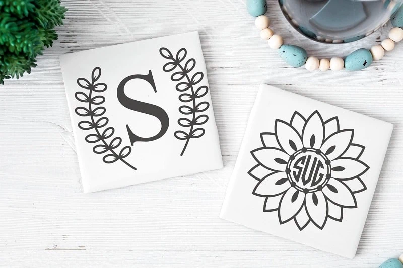 Monogrammed Coasters made with cricut maker