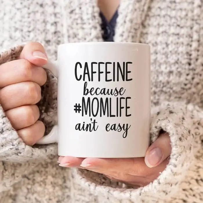 free mom life svg saying mocked up on a coffee mug