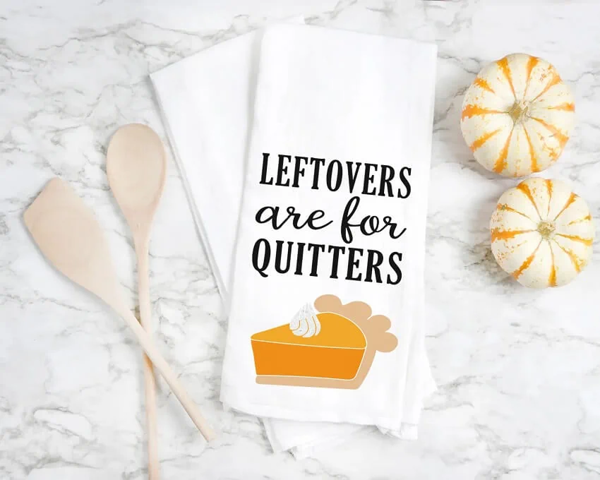 funny thanksgiving svg design mocked up on a kitchen towel