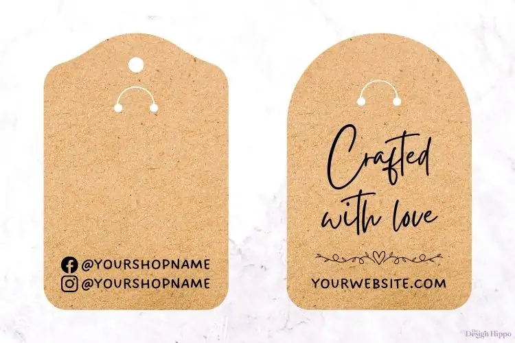 set of two keychain holder display cards with a custom branding on a white marble background